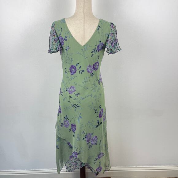 Vintage 90s y2k Eva Blue Green Purple Fairy Whimsy Floral Midi Dress Size Small - Picture 2 of 13